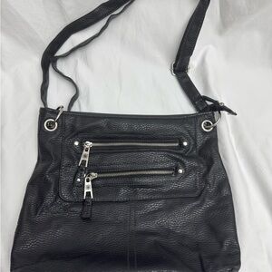 Sleek Black Crossbody Bag with Silver Accents